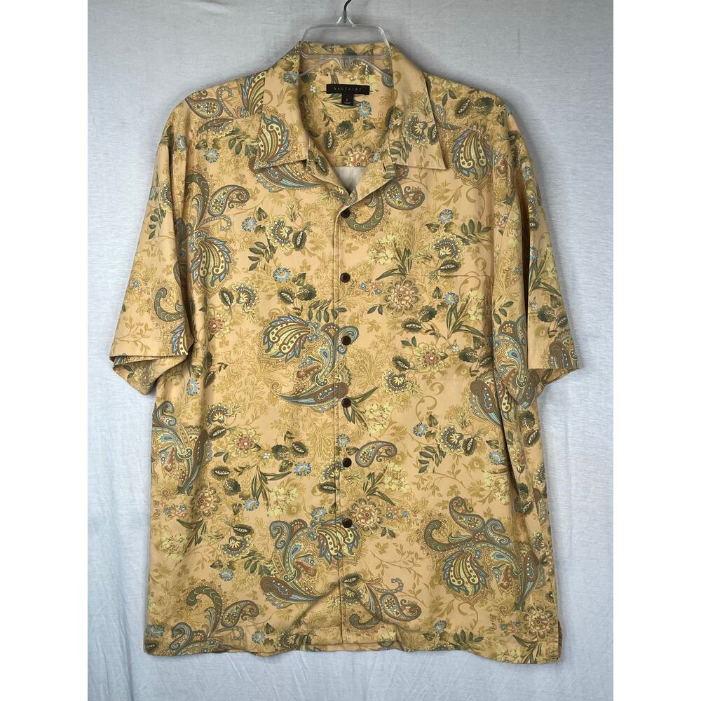 Saltaire men's floral paisley silk blend shirt, size L, EUC